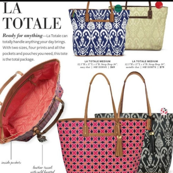 Stella & Dot La Totale Medium Tote Bag Metallic Ikat Print - Picture 10 of 10